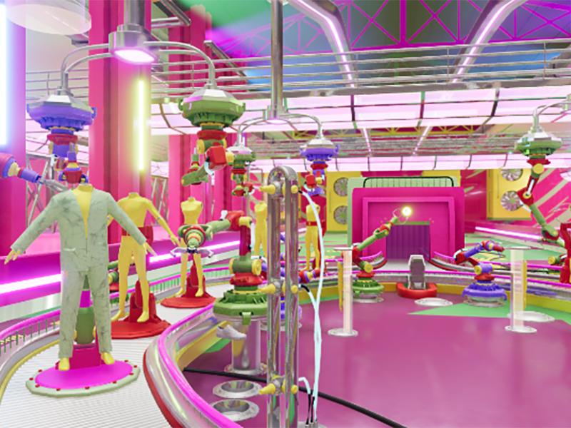 Colourful assembly line